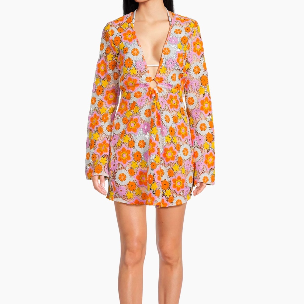 Ramy Brook Analia Crochet V-Neck Minidress SizeL